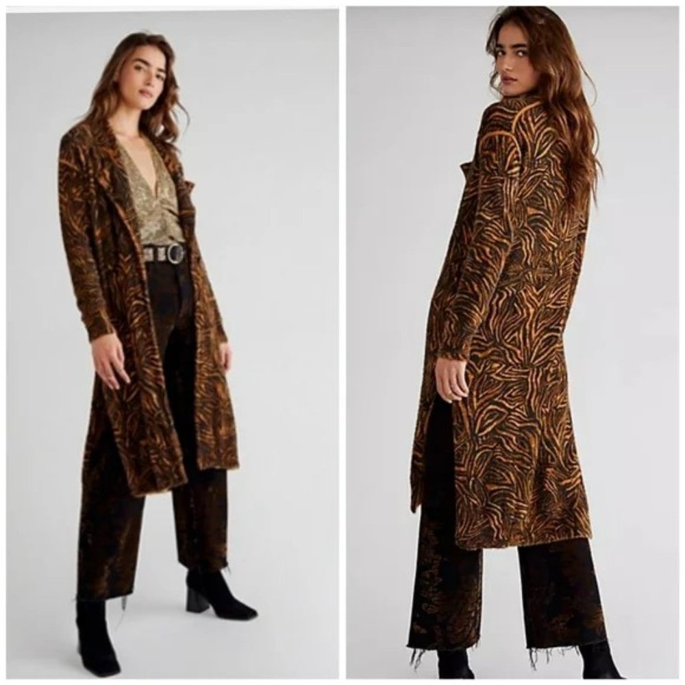 Free People Brown & Black Patterned Long Cardigan
